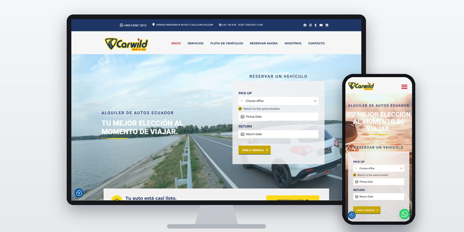Página web de Carwild diseñada por BIM Soluciones, vista en ordenador y móvil
