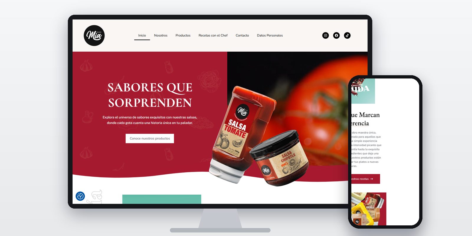 Página web de Salsas Mía diseñada por BIM Soluciones, vista en ordenador y móvil