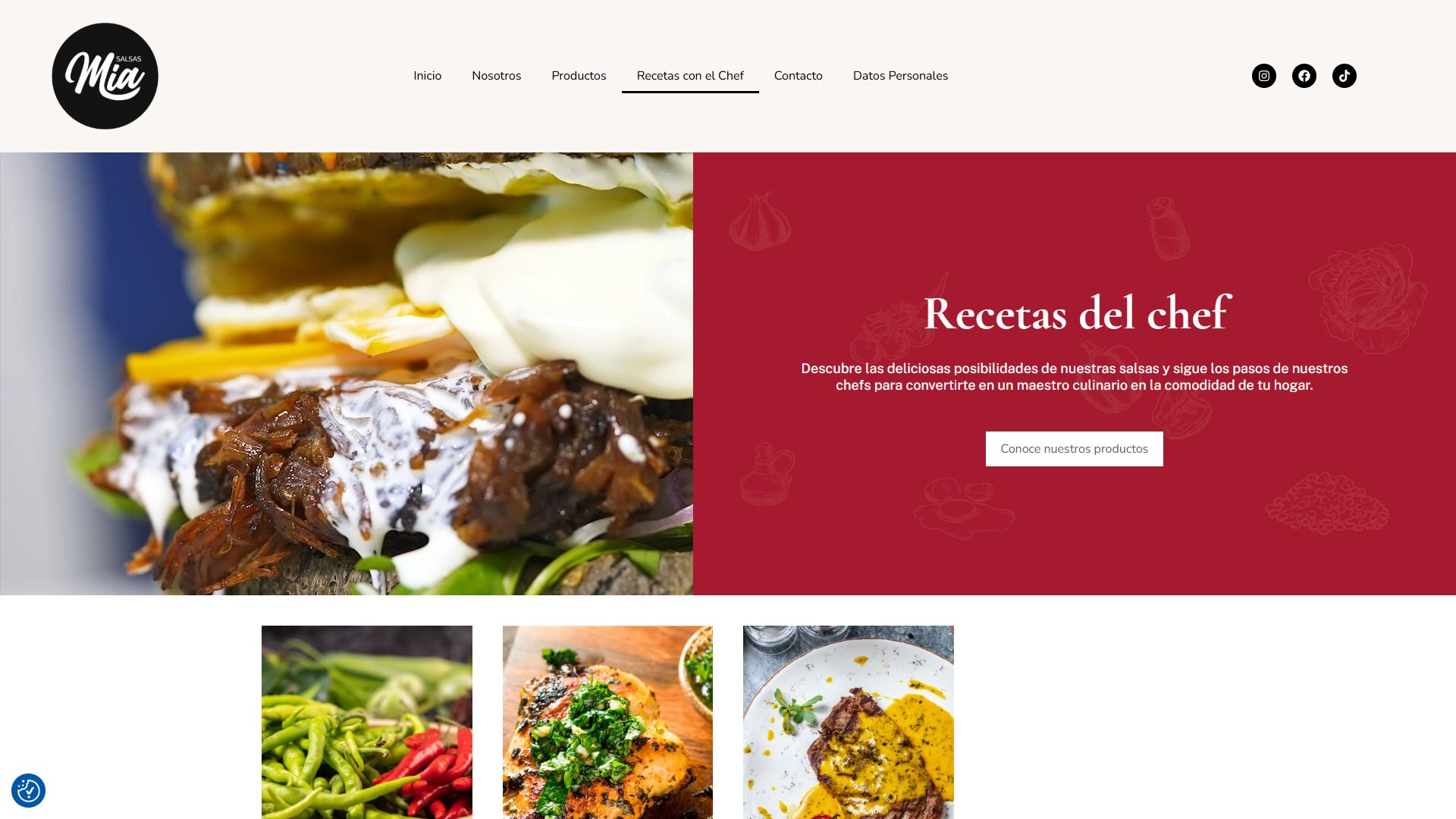 Página de recetas con el chef de la web de Salsas Mía