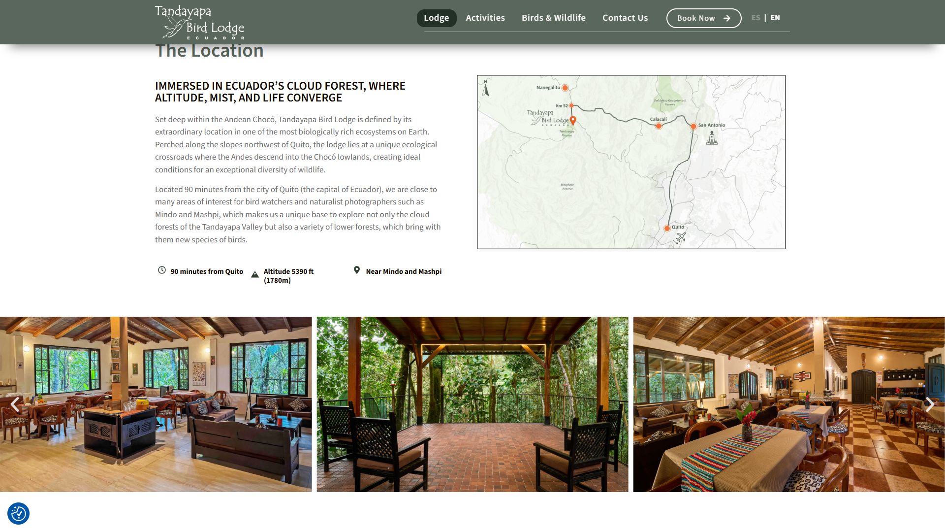 Página del lodge de la web de Tandayapa Bird Lodge