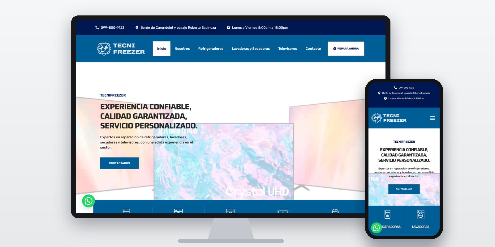 Página web de Tecnifreezer diseñada por BIM Soluciones, vista en ordenador y móvil