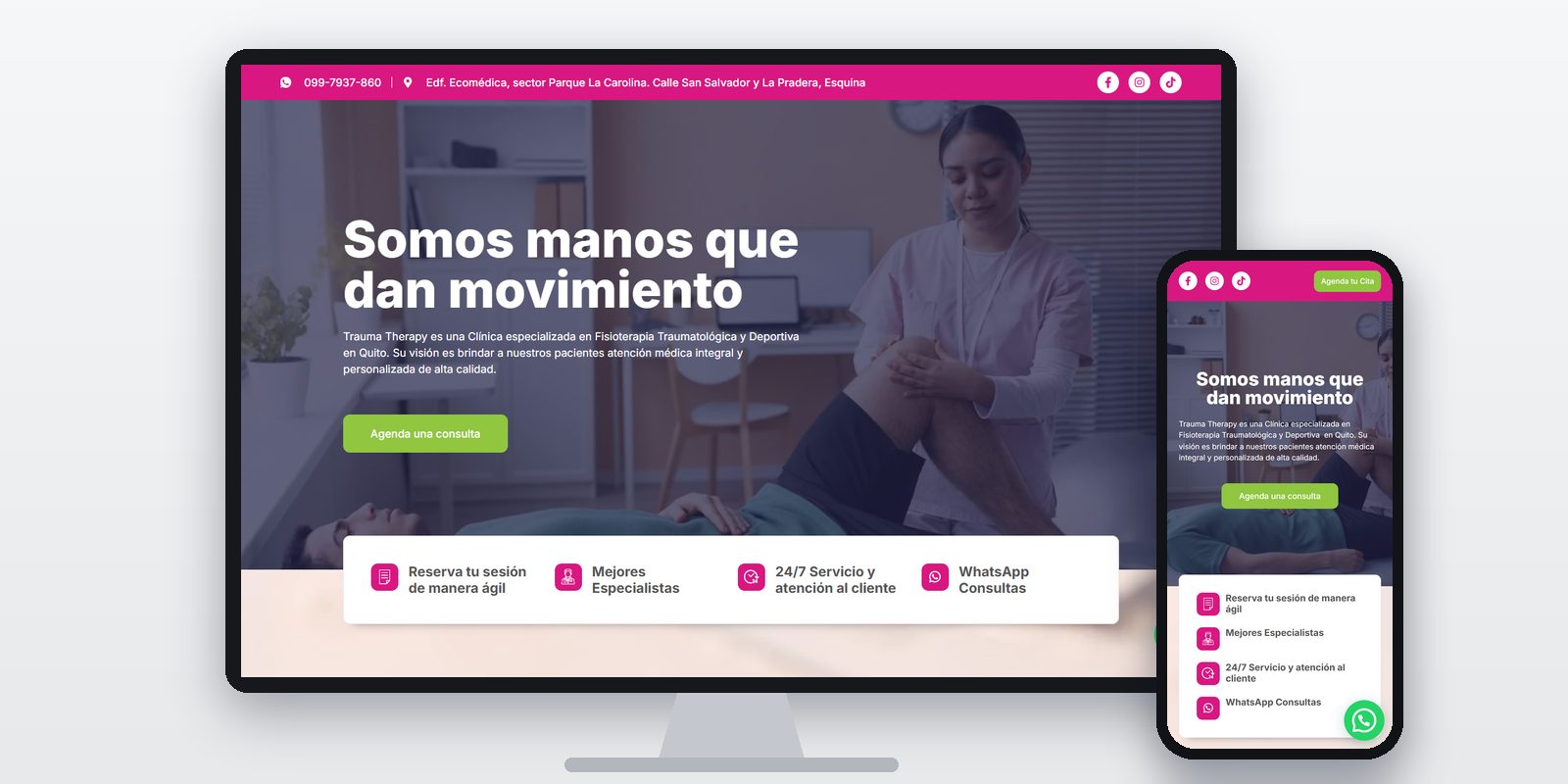 Página web de Trauma Therapy diseñada por BIM Soluciones, vista en ordenador y móvil