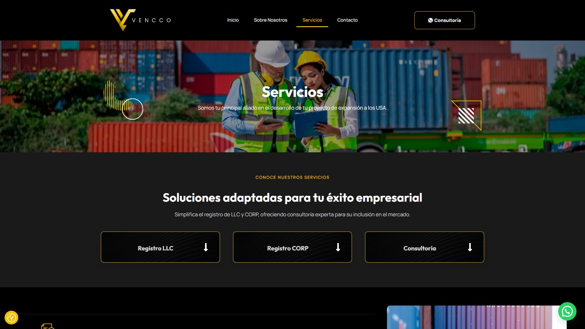 Página de servicios de la web de Vencco