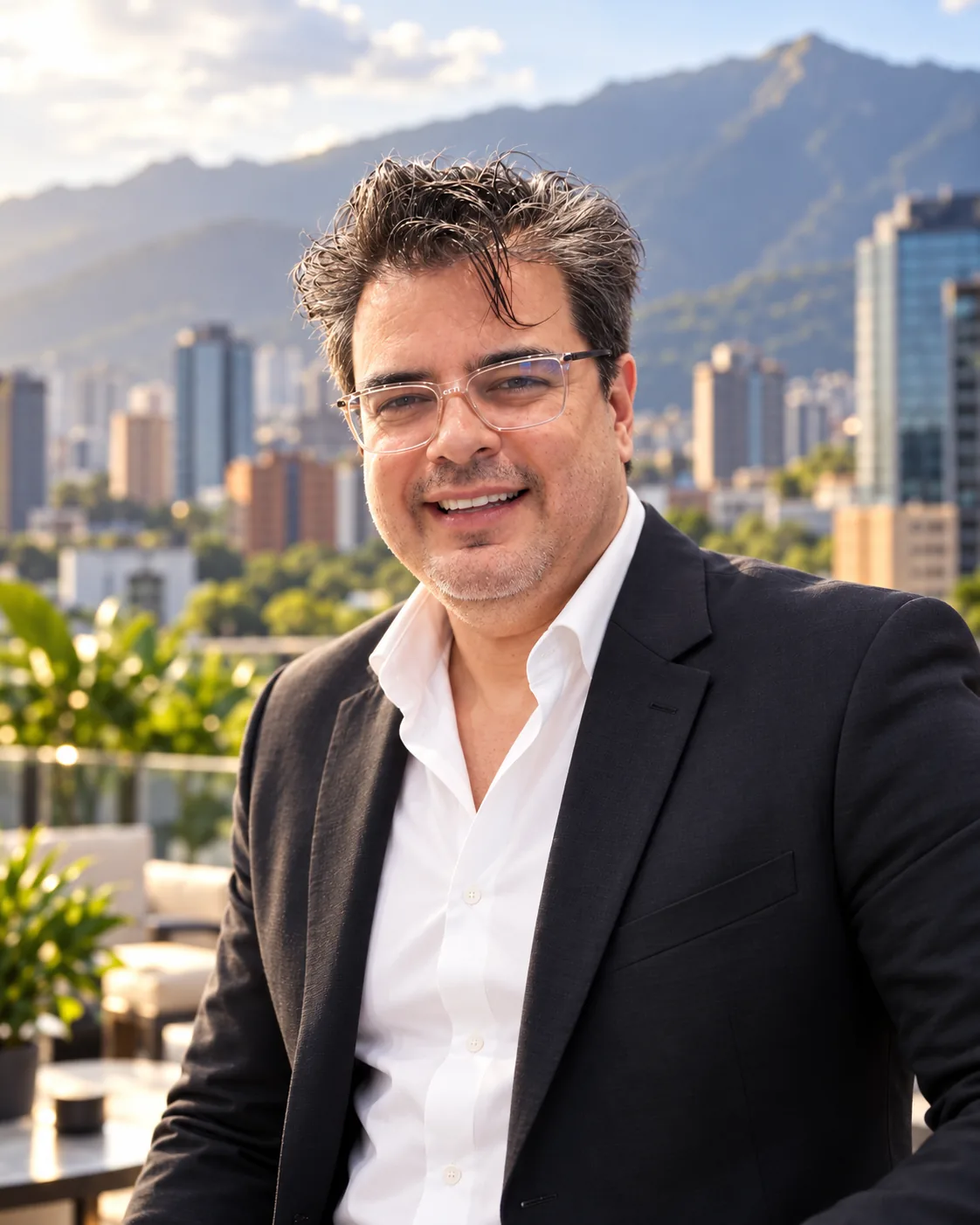 Elio Zambrano, fundador de BIM Soluciones, en una terraza de Caracas con el cerro El Ávila al fondo