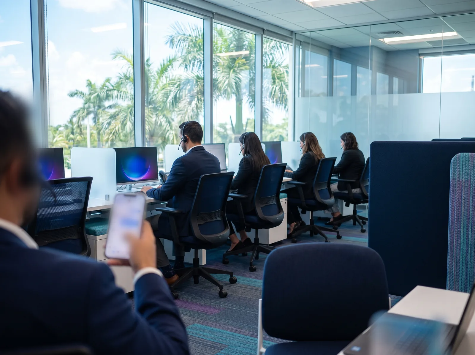 Asesores de una firma de constitución de empresas de Doral, en Miami, atienden llamadas de clientes que la hallaron en Google