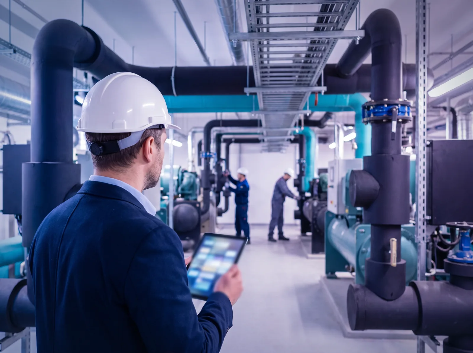 Jefe de proyectos de una empresa de ingeniería MEP de Houston revisa solicitudes de cotización en su tableta